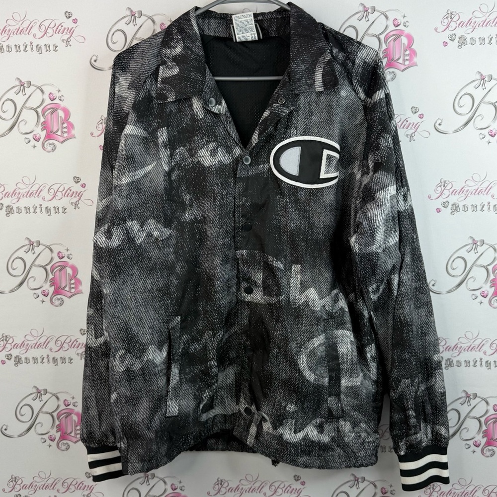 Champion jacket coat button up graffiti style Monochrome Bomber Jacket